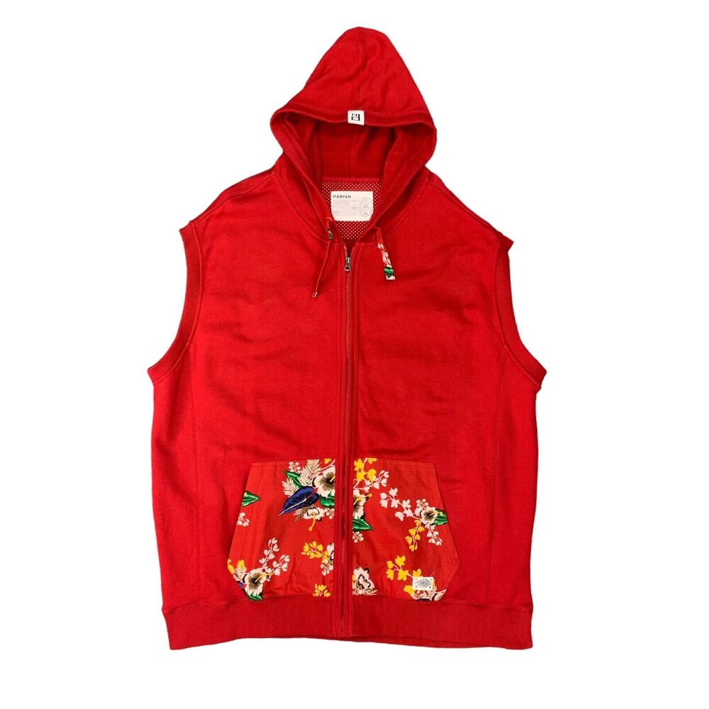 Parish Nation Hoodie Vest Womens 4X Red Sleeveless Full Zip Floral Pouch Pockets